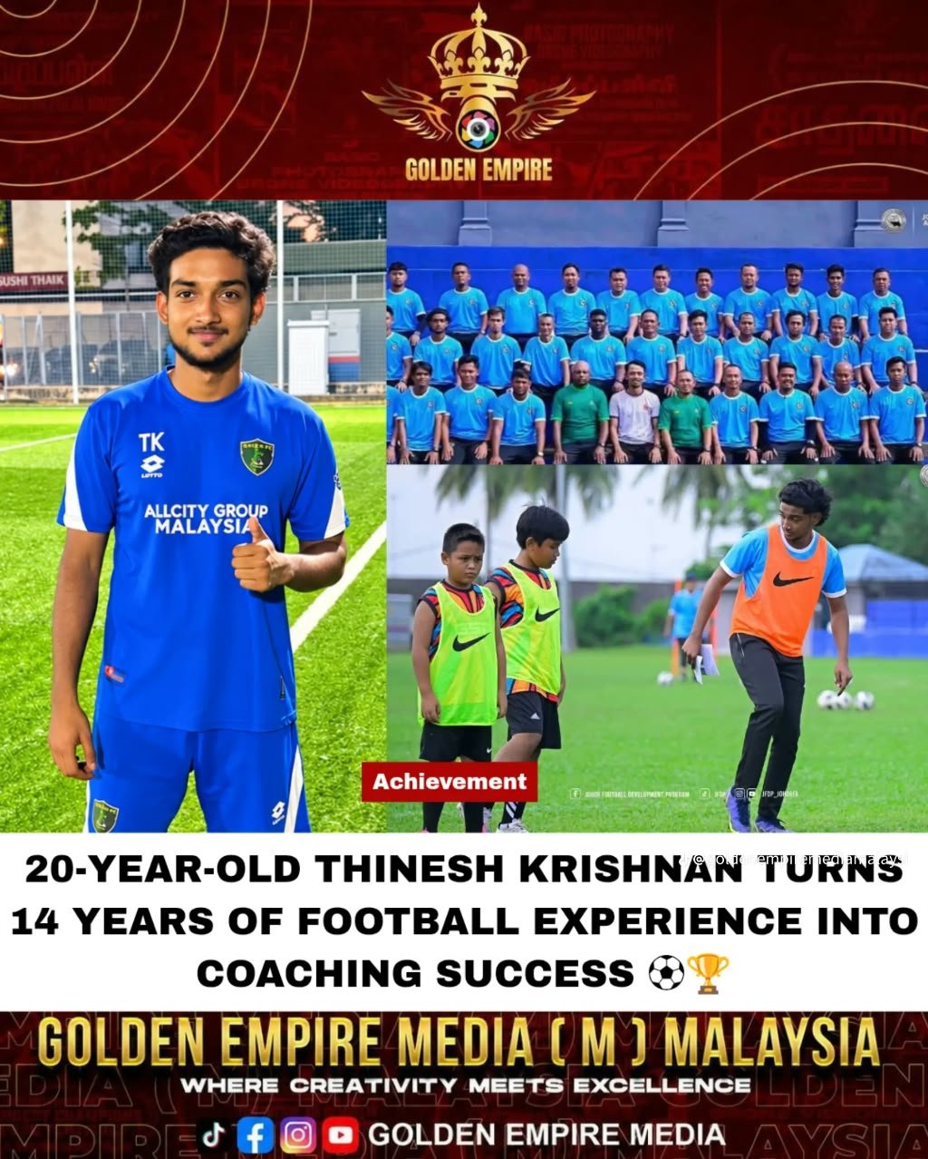 Thinesh Krishnan football coaching achievement